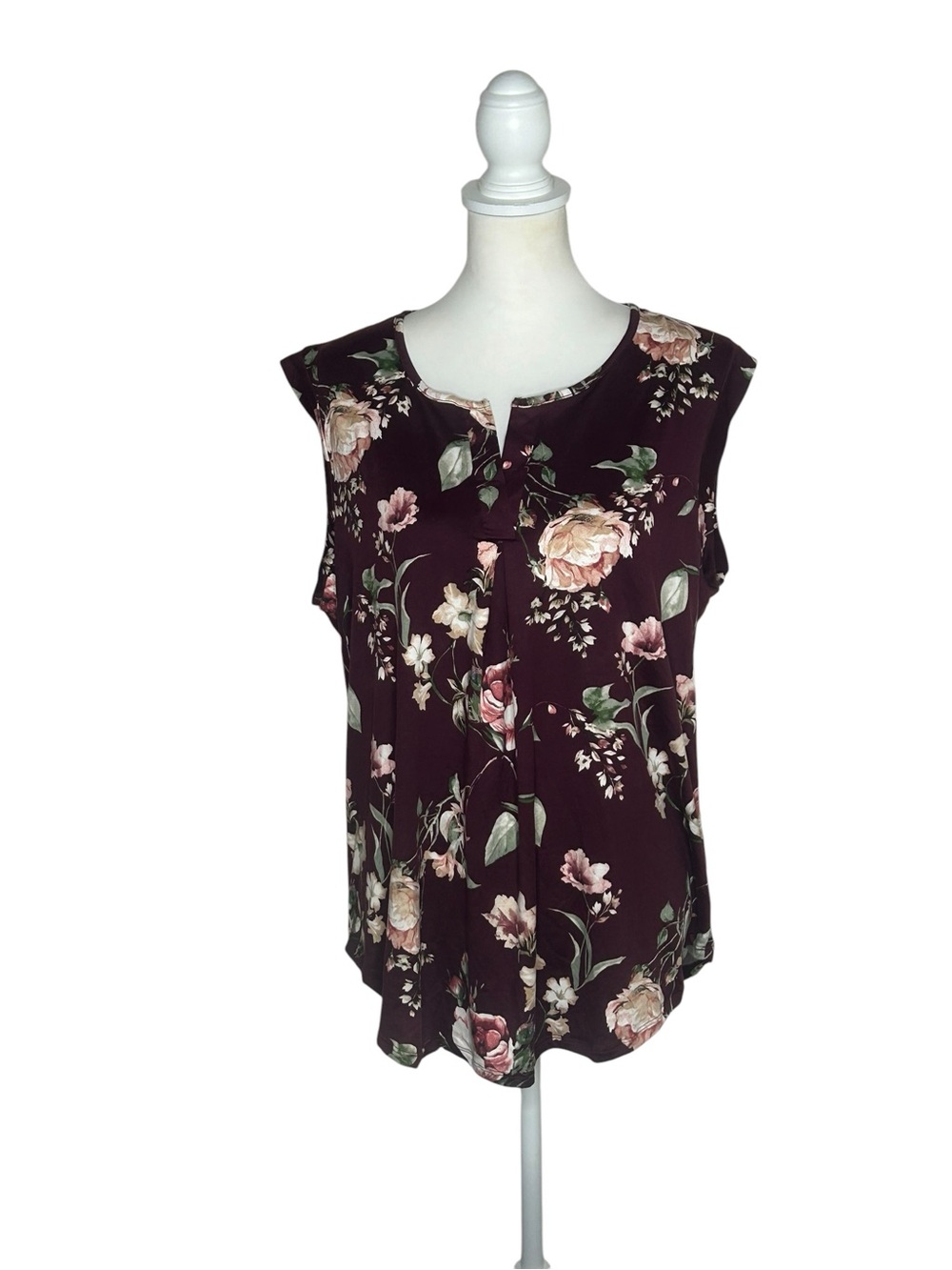 Papermoon Burgundy Floral Sleeveless Split Neck Blouse NWT Plus Size 1X Boho